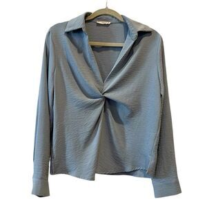 Timing Twist Front City Chic Dusty Blue Medium Blouse Top Shirt​​​